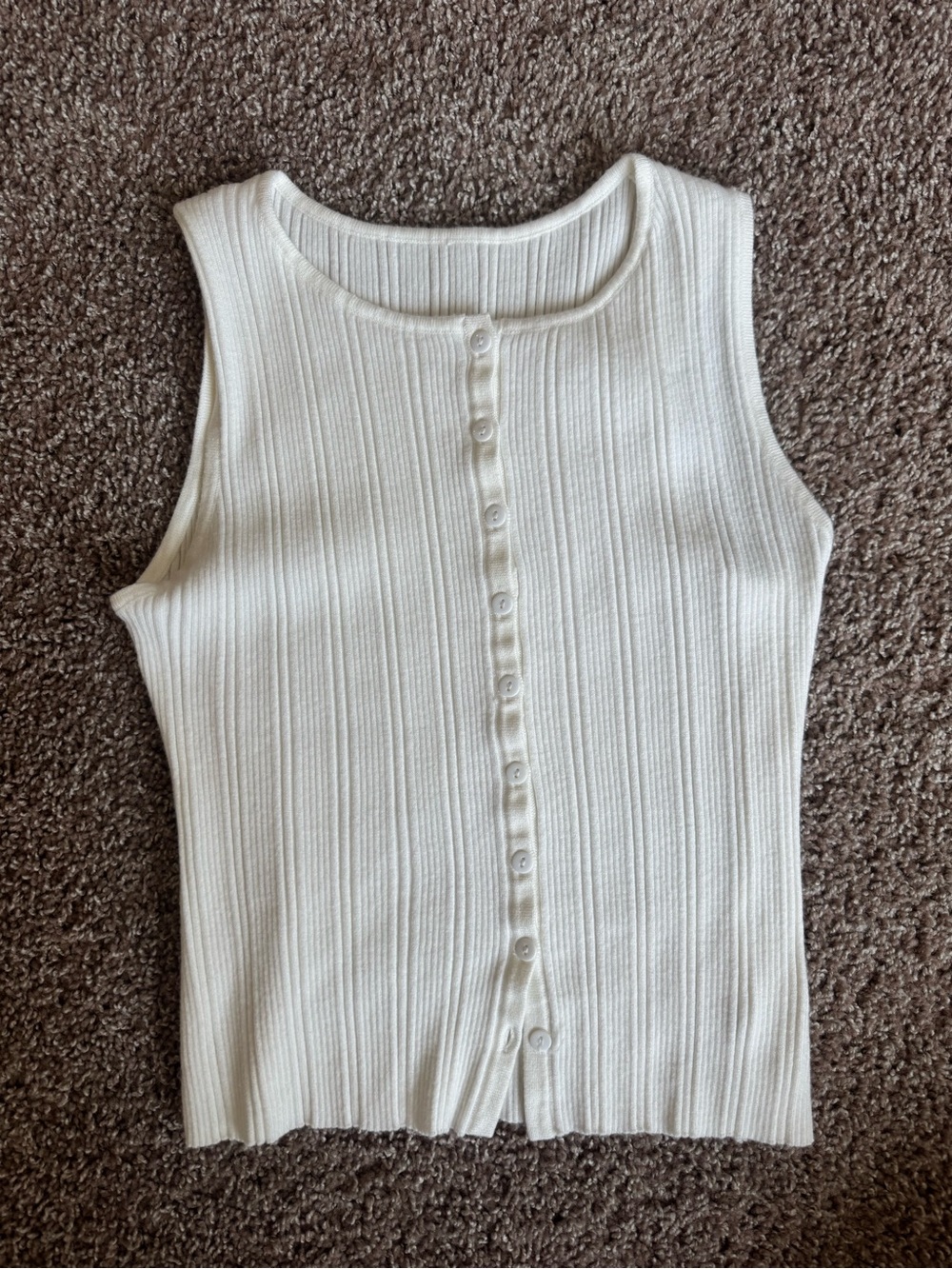 Ribbed Button-Front Tank Top-White
